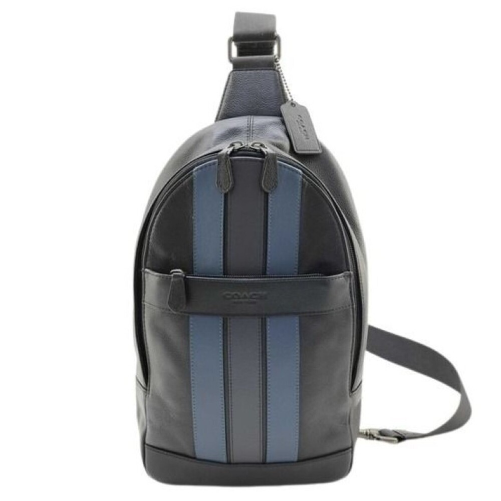 COACH F23215 Body Bag, Black/Blue Leather, Men's Shoulder Bag